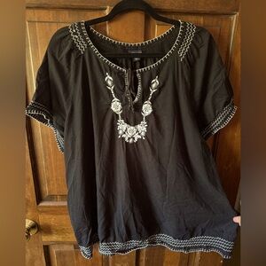 Tommy Hilfiger Black 100% Cotton Blouse with White Embroidery